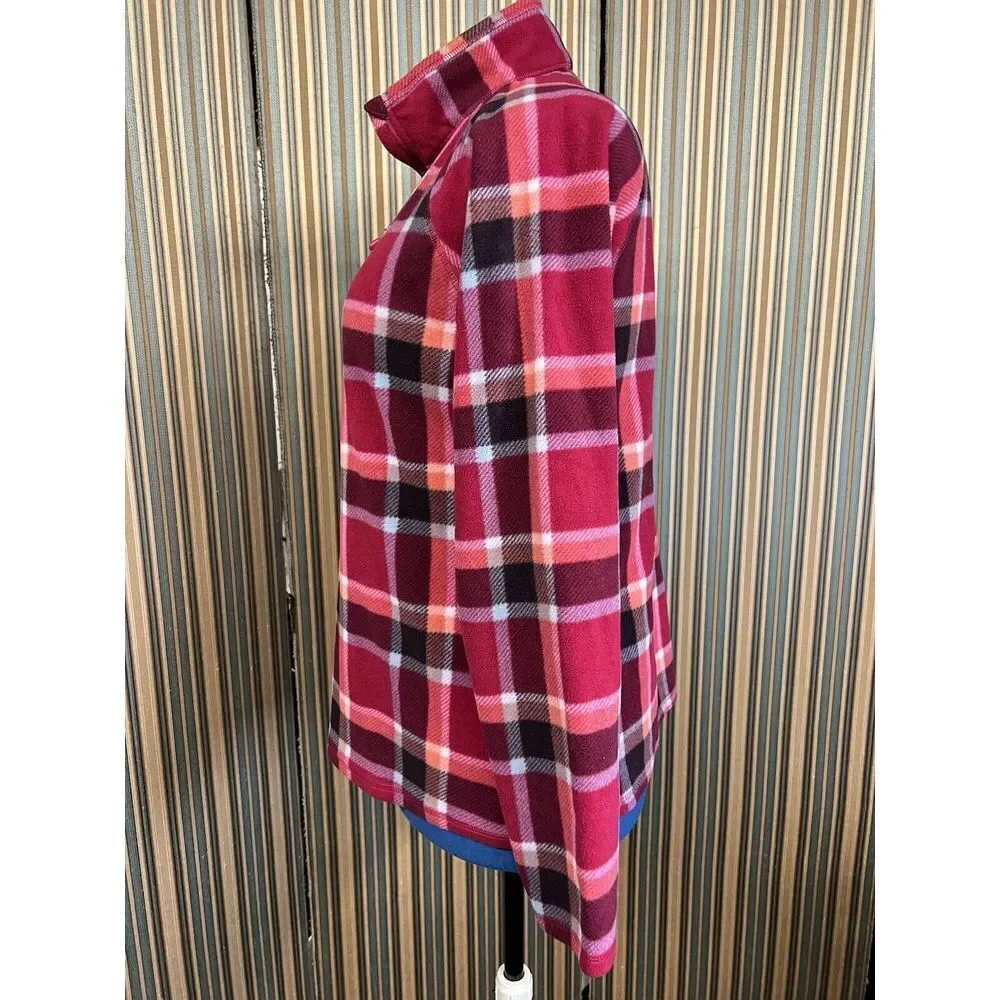 Eddie Bauer fleece 1/4 zip jacket Plaid Pink Woman’s Large